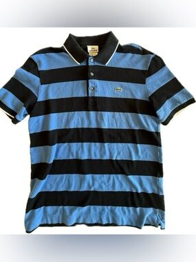 LACOSTE Men’s/ Big Boy Size 3 (Small) Striped Polo Shirt- Blue & Black